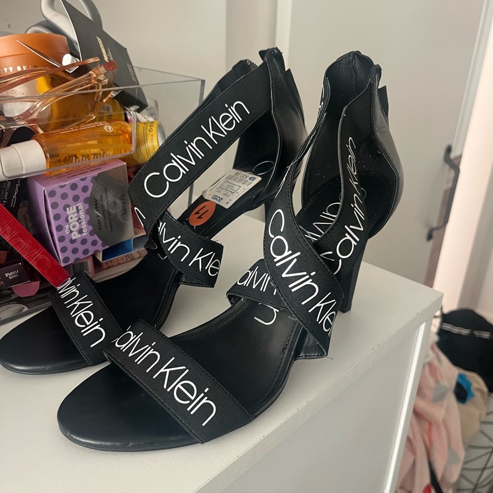Calvin Klein Black Logo Strap Heels